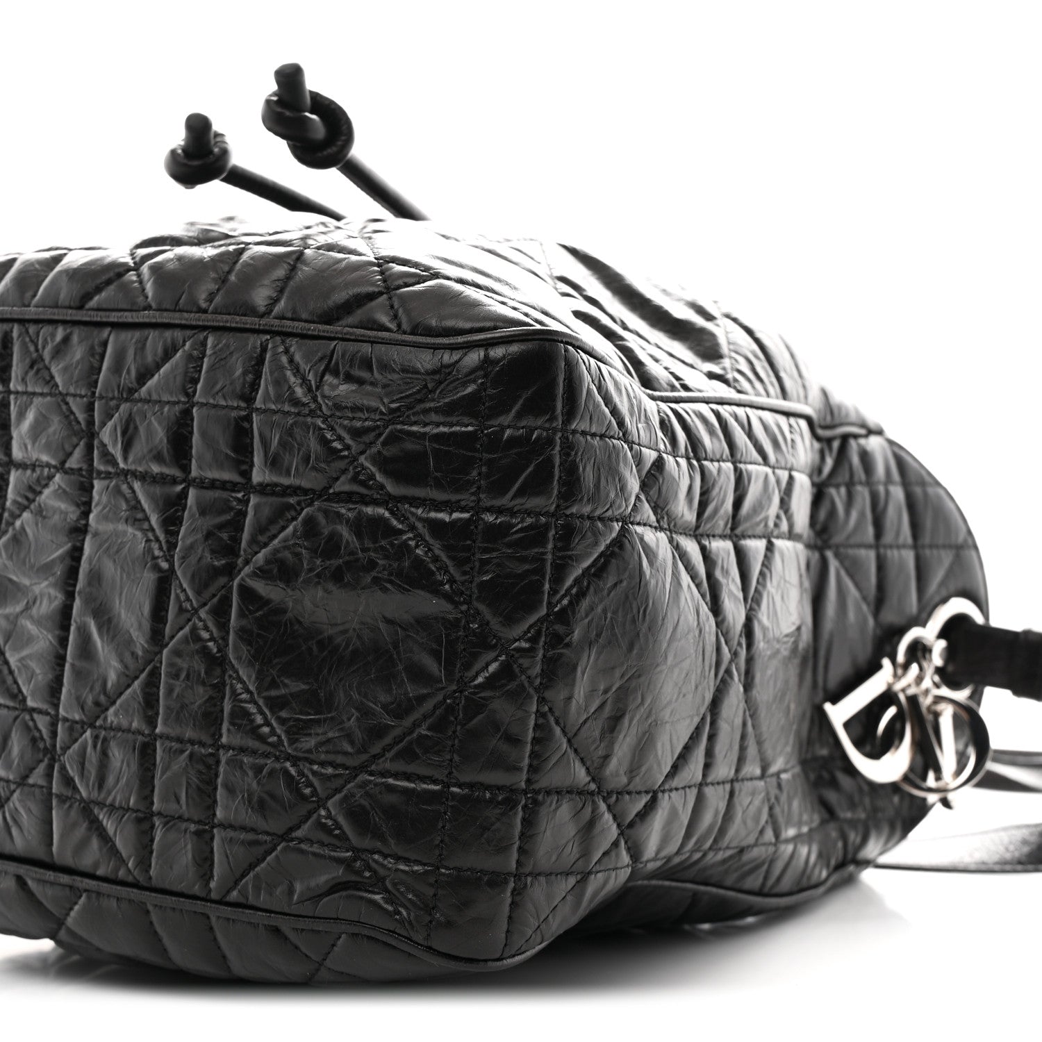 Crinkled Calfskin Macrocannage Medium D-Motion Bag Black