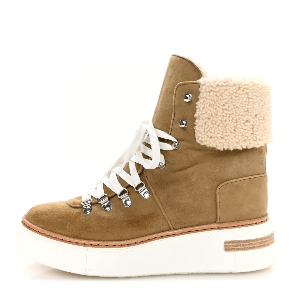Chevre Velours Woolskin Womens Flocon Ankle Boots 39.5 Beige Gobi Ecru