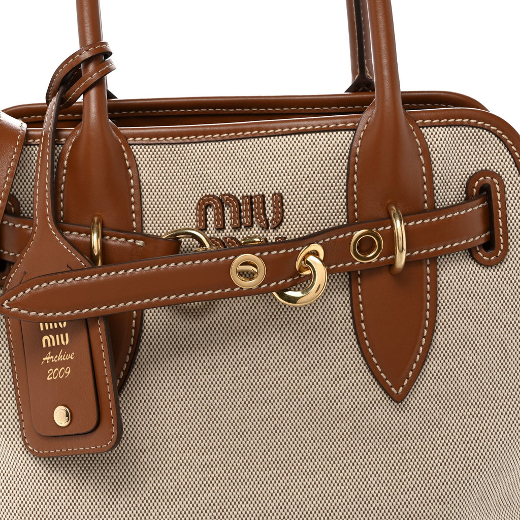 Canvas Calfskin Aventure Bag Beige Brandy