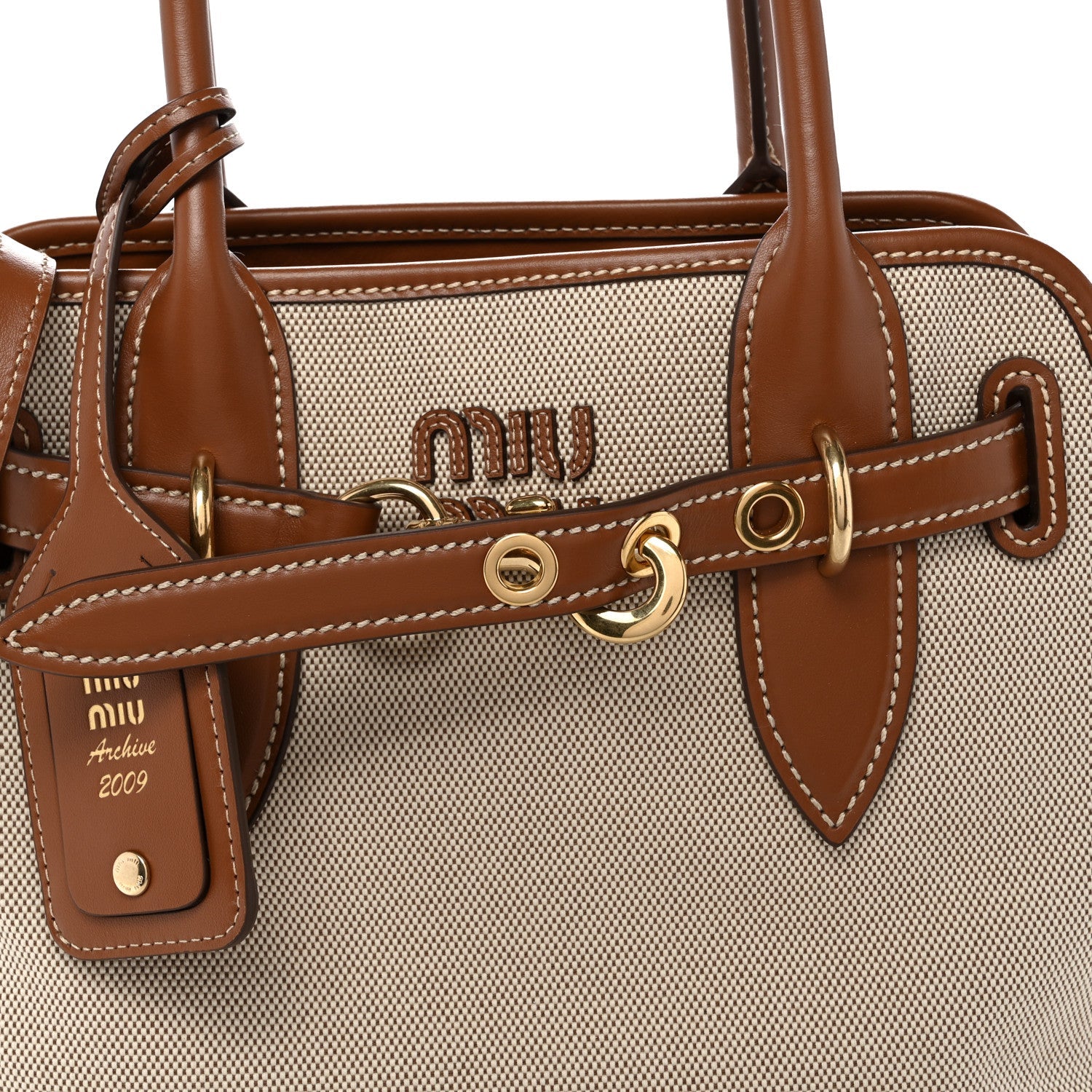 Canvas Calfskin Aventure Bag Beige Brandy