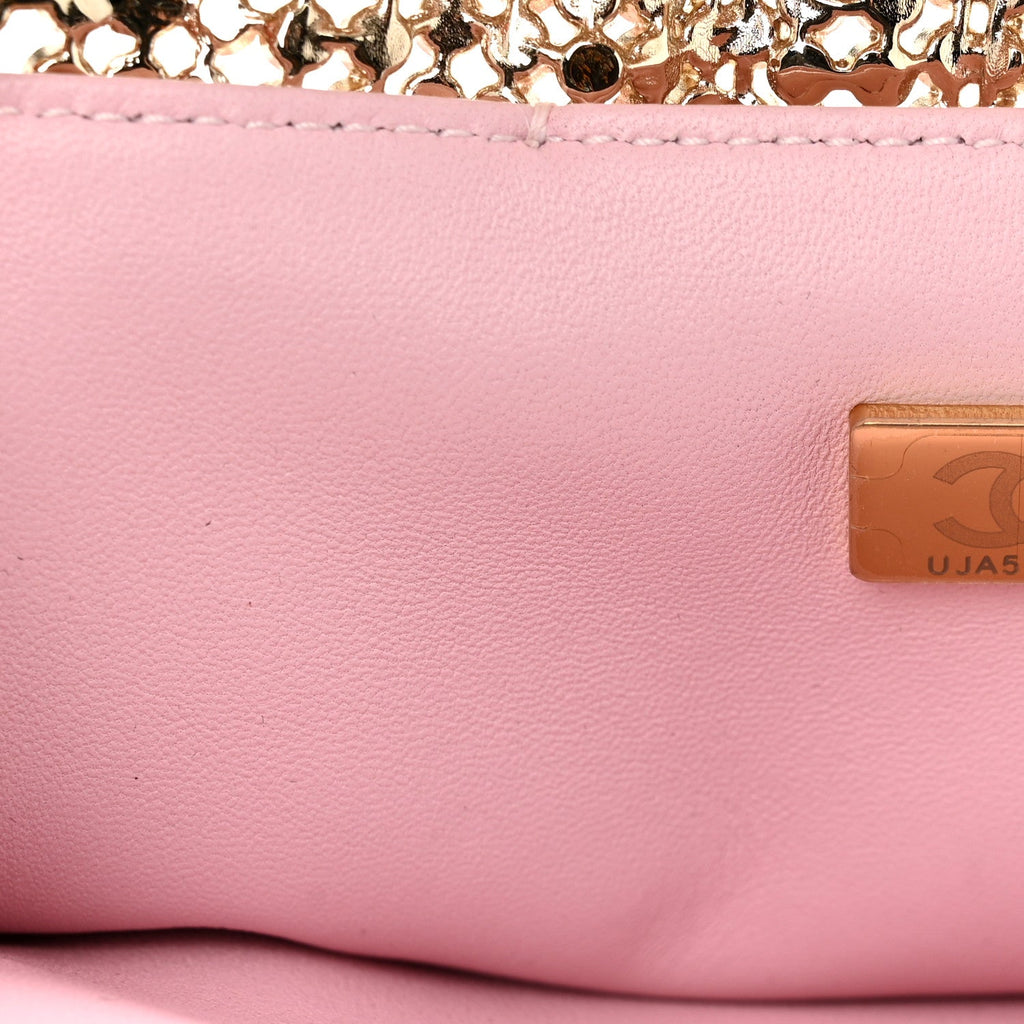 Crystal Embellished Metallic Lambskin Mini Chanel 22 Light Pink