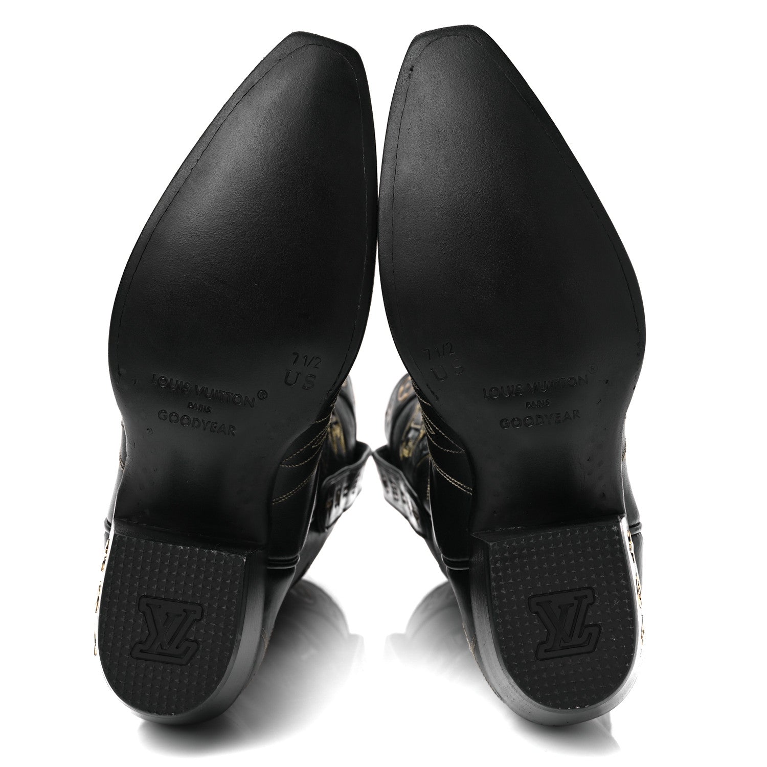Calfskin LV Texan Mens Rider Boots 7.5 Black Gold