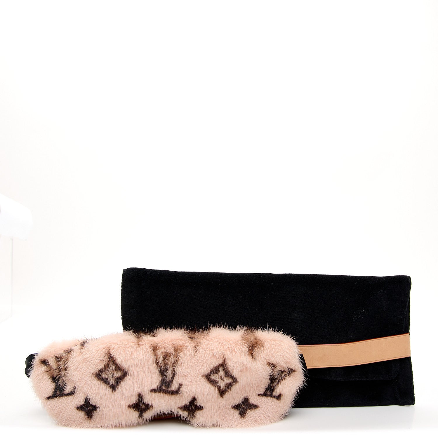 Monogram Mink Fur Sleep Mask Light Pink