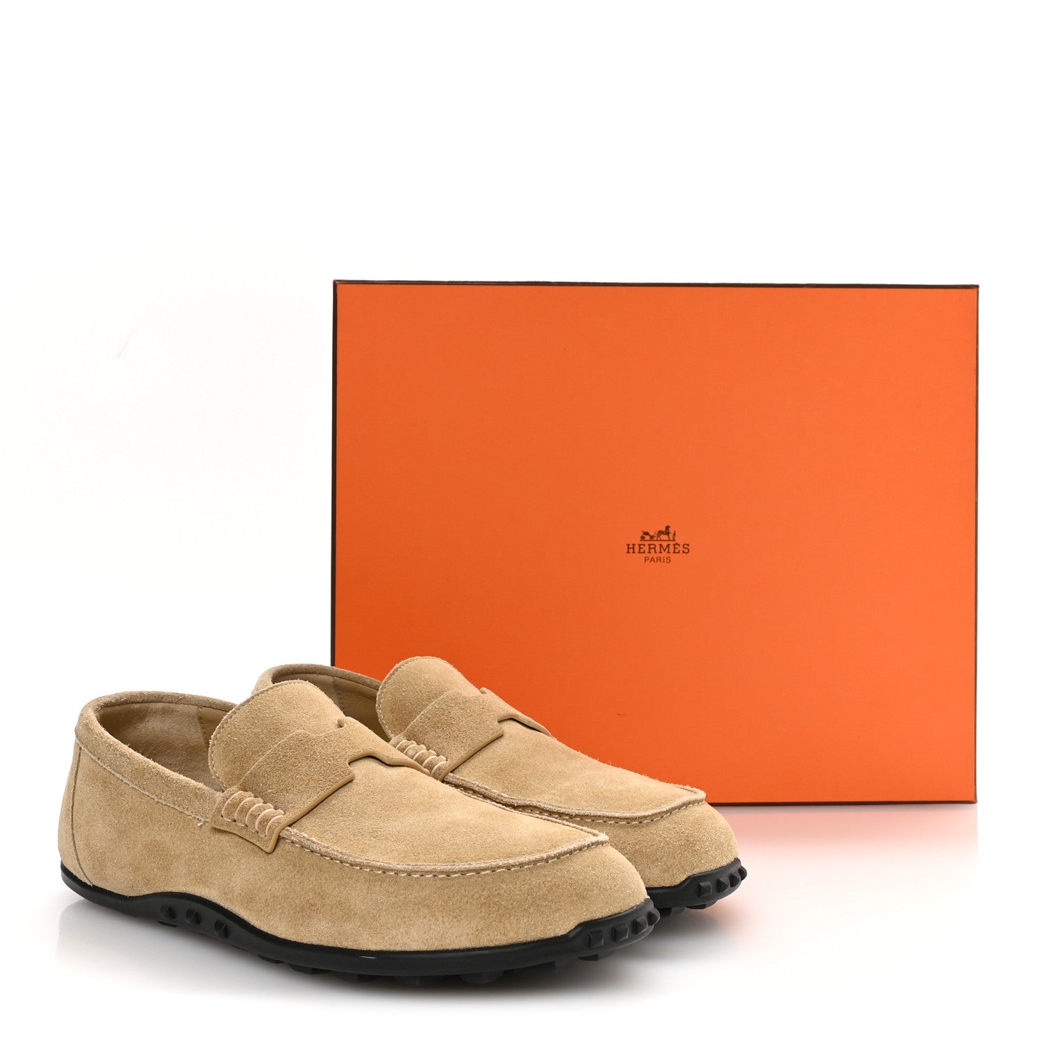 Suede Calfskin Mens Lazy Loafers 40 Beige Sable
