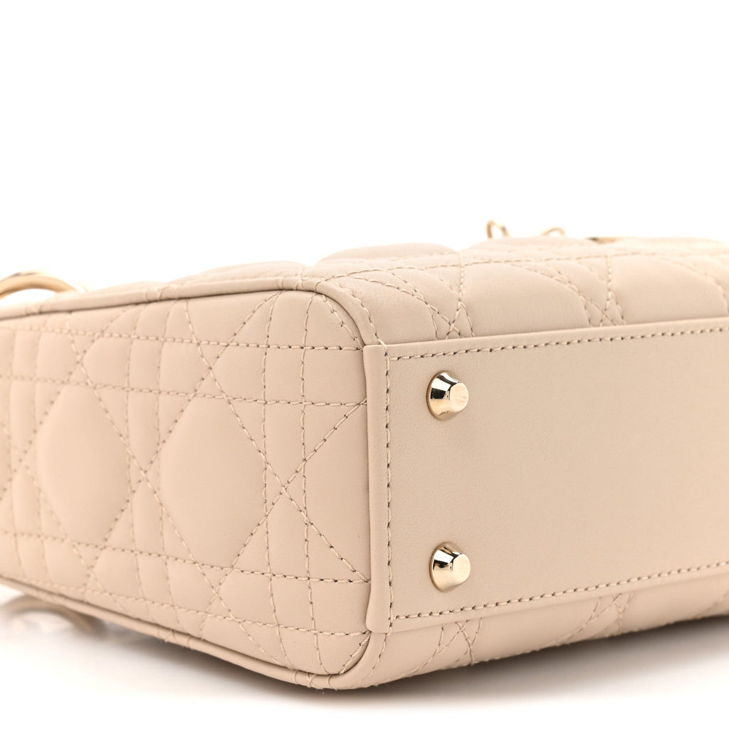 Lambskin Cannage Mini Lady Dior Powder Beige