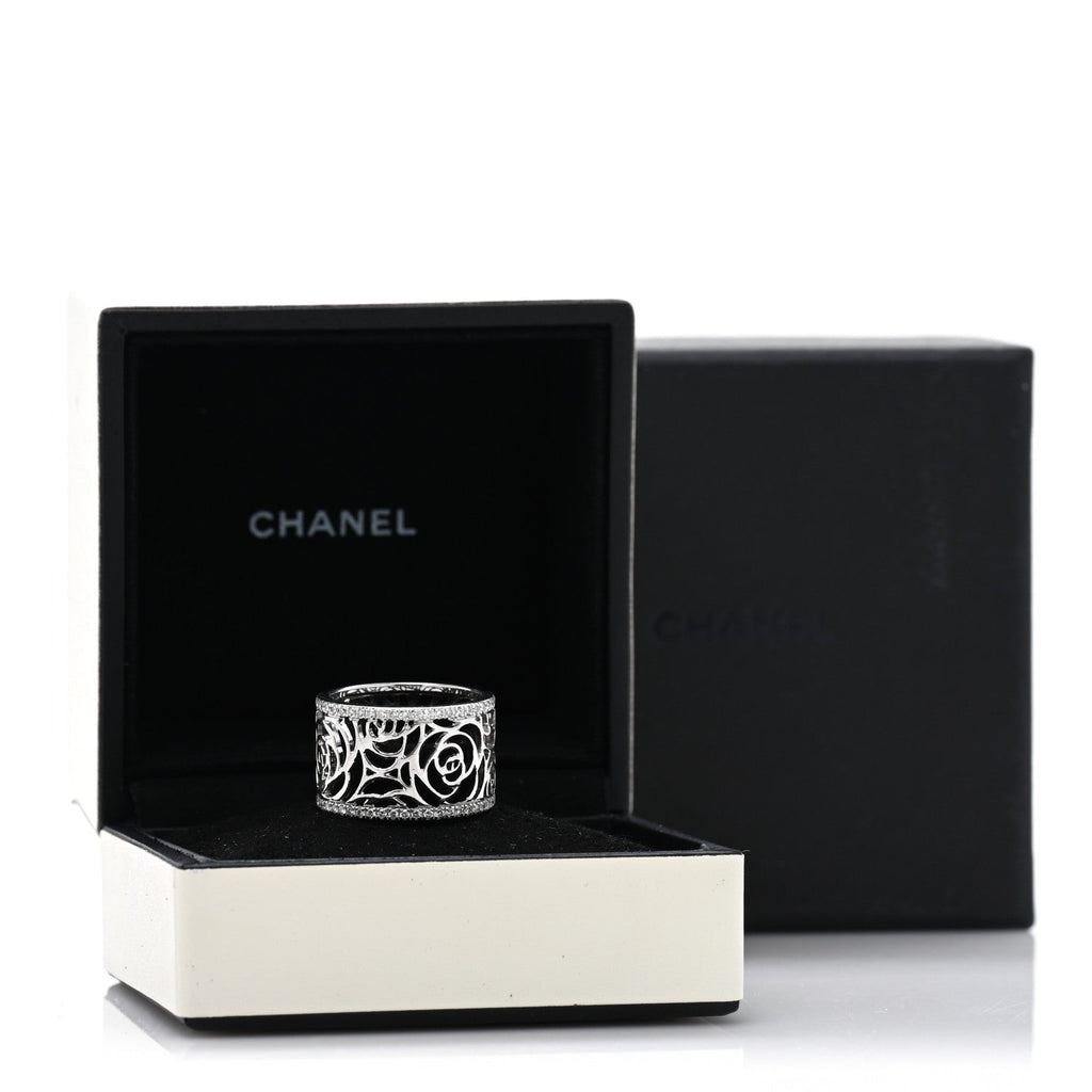 18K White Gold Diamond Camellia Ajoure Band Ring 51 5.75
