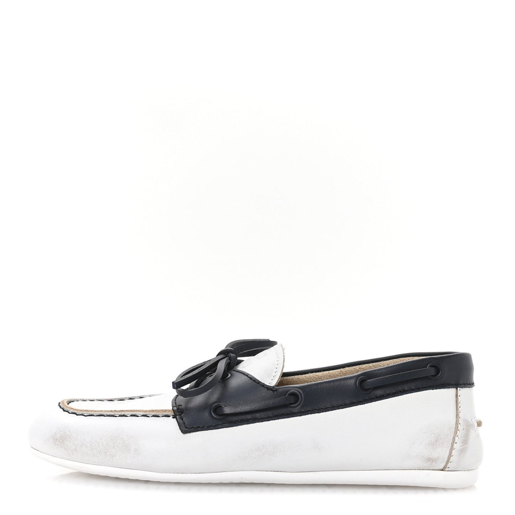 Vitello Deco Boat Loafers 37 White Black
