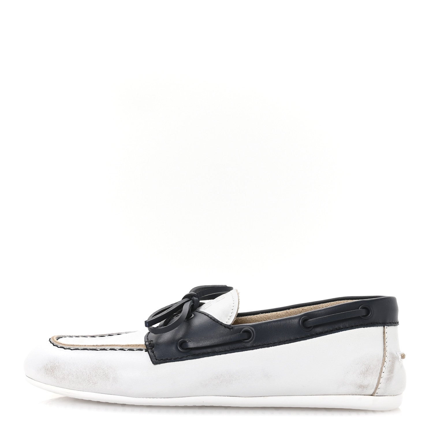 Vitello Deco Boat Loafers 37 White Black