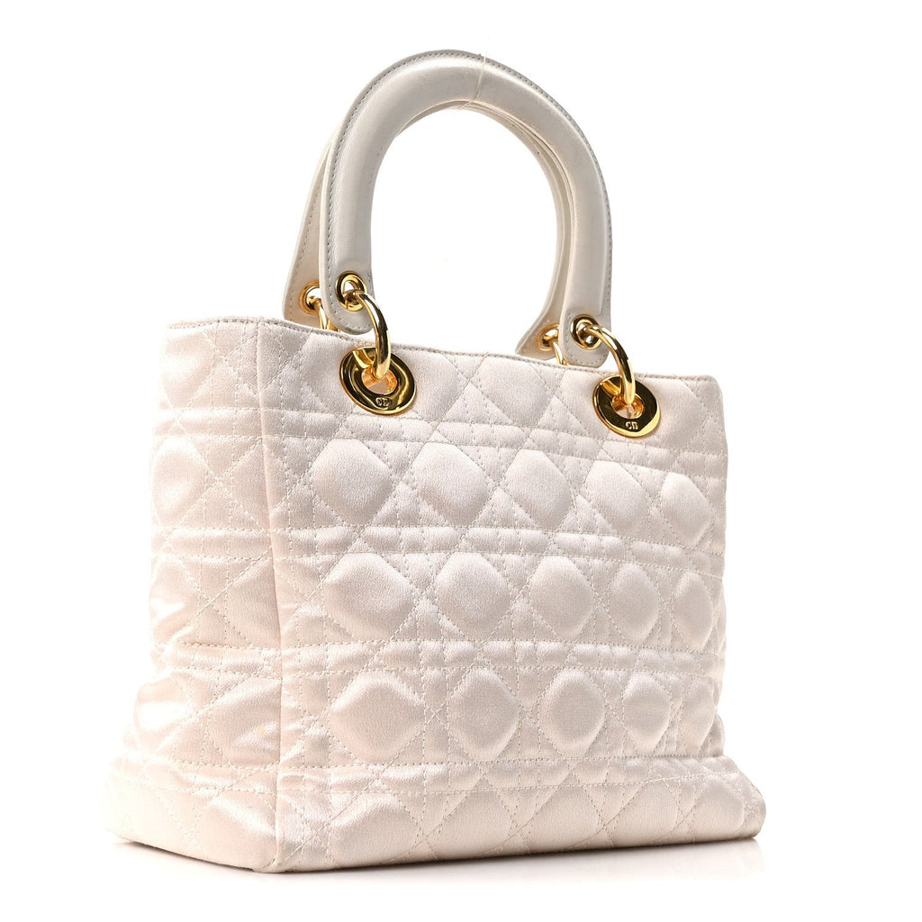 Metallic Nylon Cannage Medium Lady Dior White