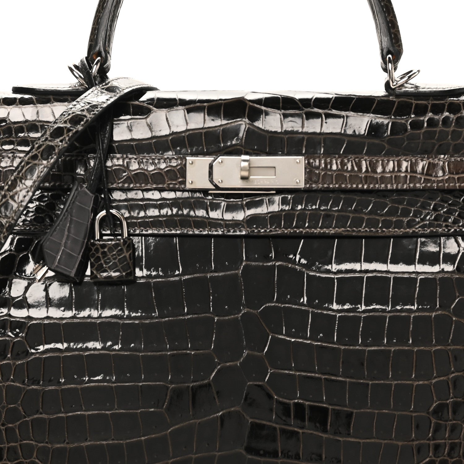 Shiny Porosus Crocodile Kelly Sellier 35 Graphite