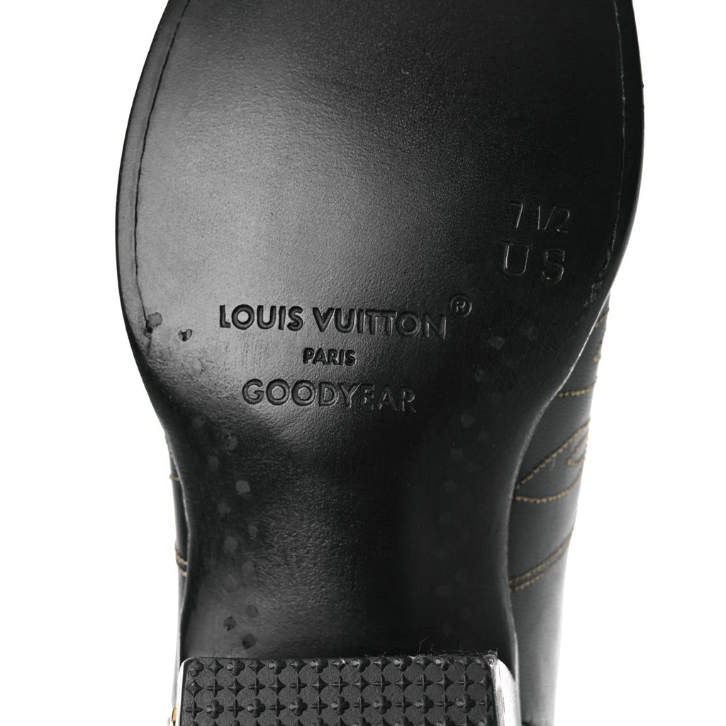 Calfskin LV Texan Mens Rider Boots 7.5 Black Gold