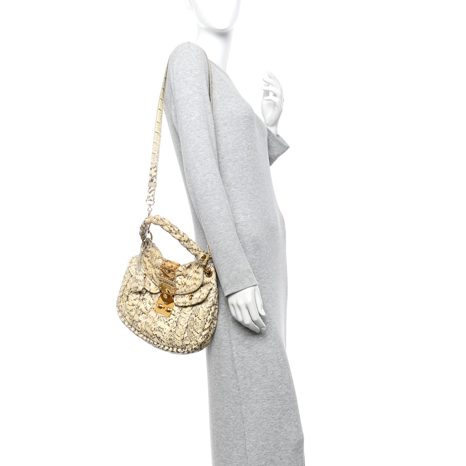 Snakeskin Small Matelasse Coffer Hobo Beige