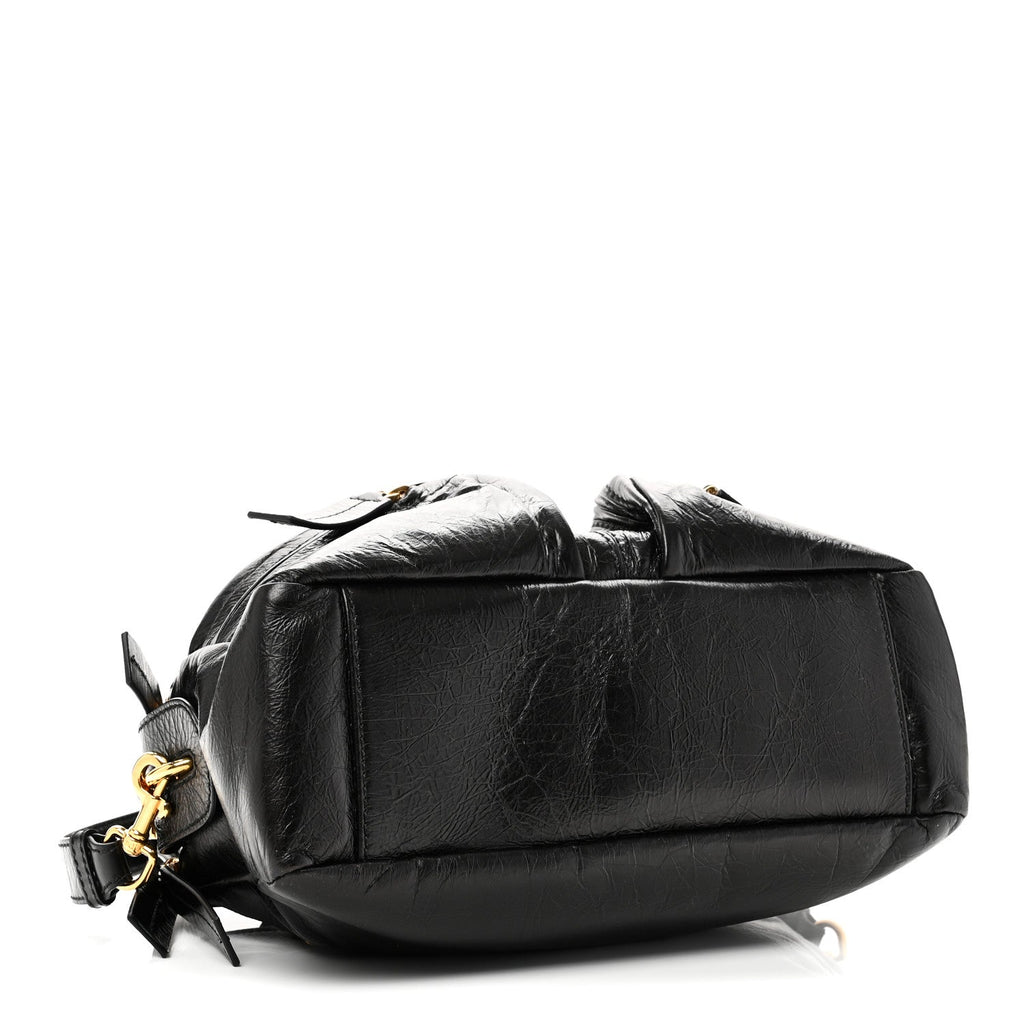 Crinkled Calfskin Small Grand Tour Bowling Bag Black