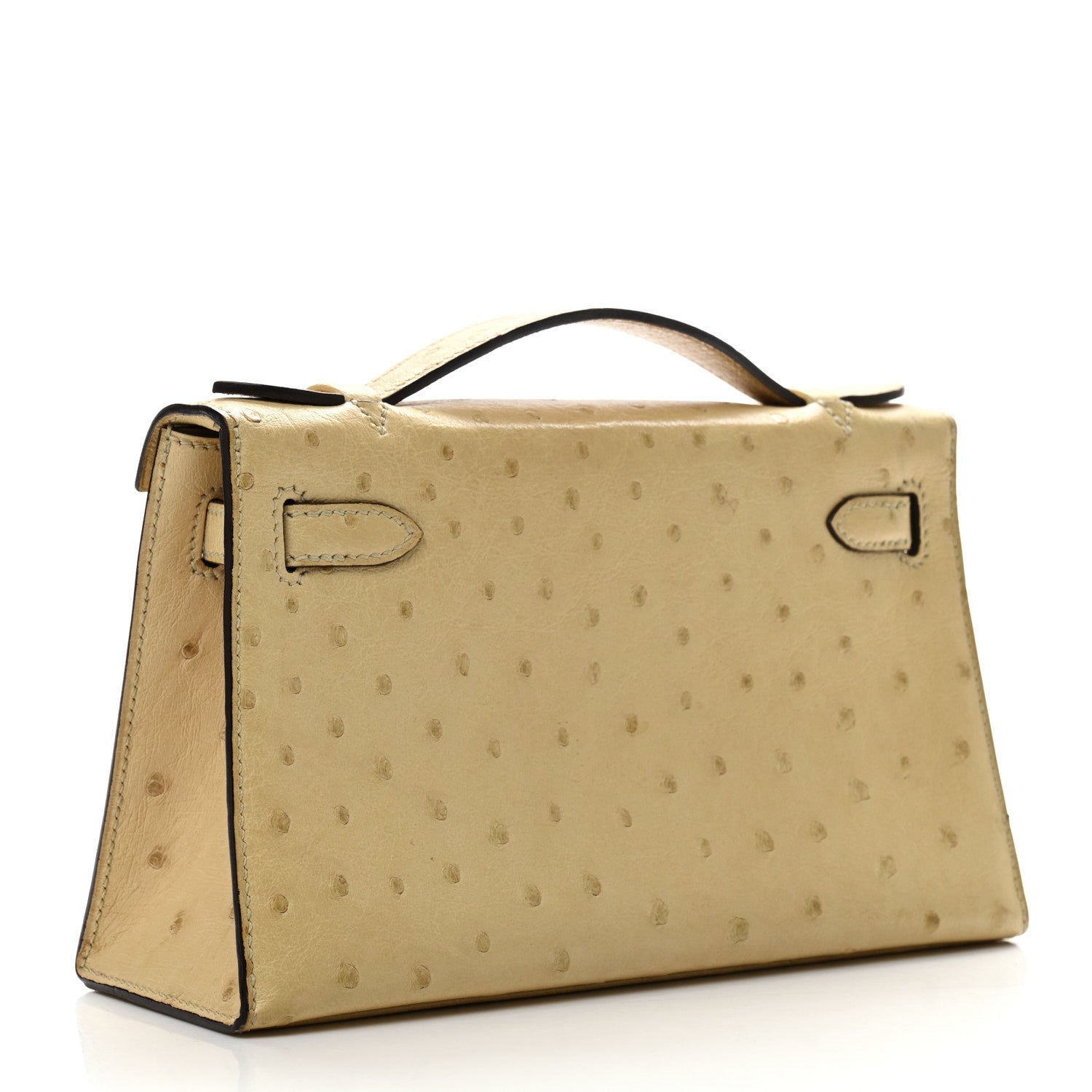 Ostrich Kelly Pochette Clutch Parchemin