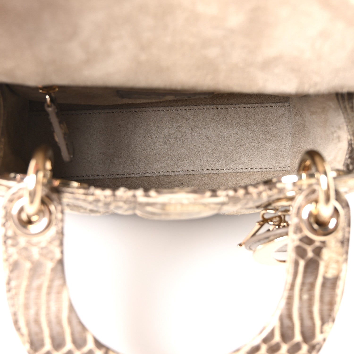 Metallic Snakeskin Cannage Mini Lady Dior Beige