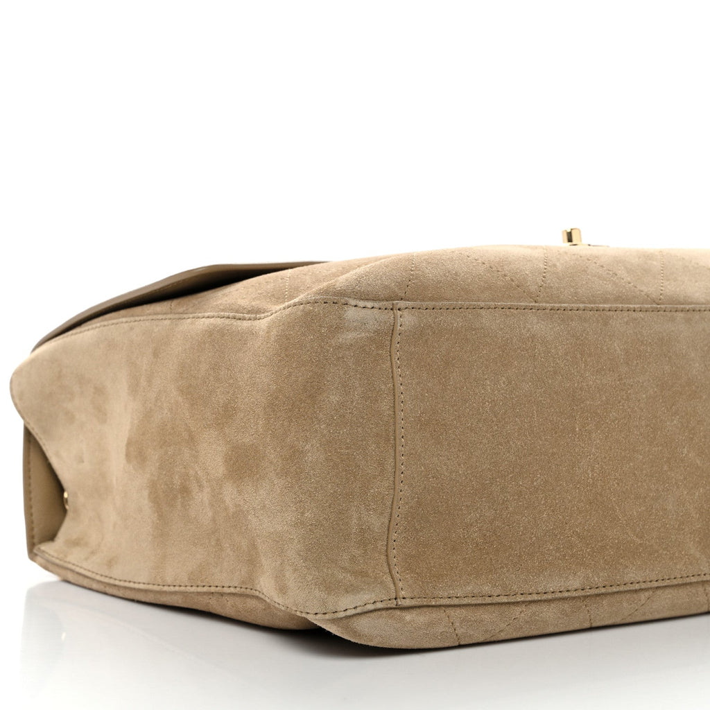 Suede Calfskin Souplissimo Maxi Flap Dark Beige