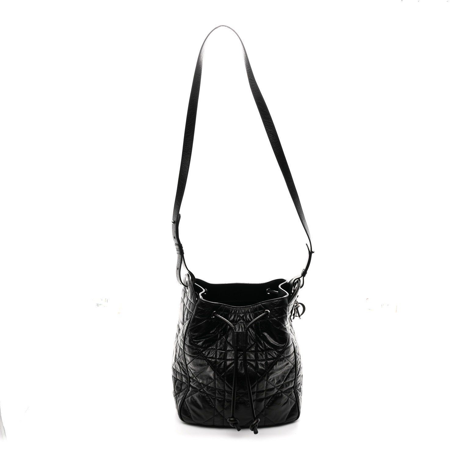 Crinkled Calfskin Macrocannage Medium D-Motion Bag Black
