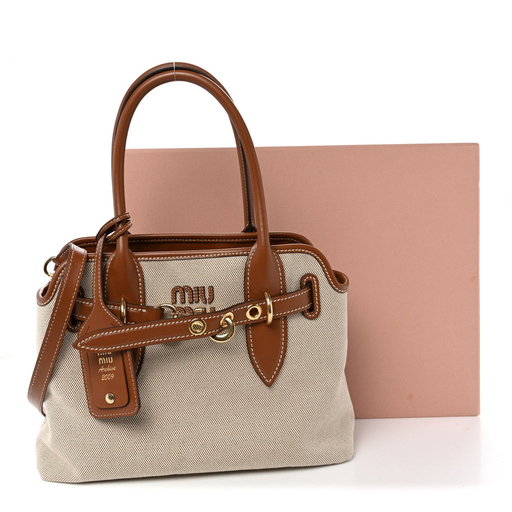 Canvas Calfskin Aventure Bag Beige Brandy