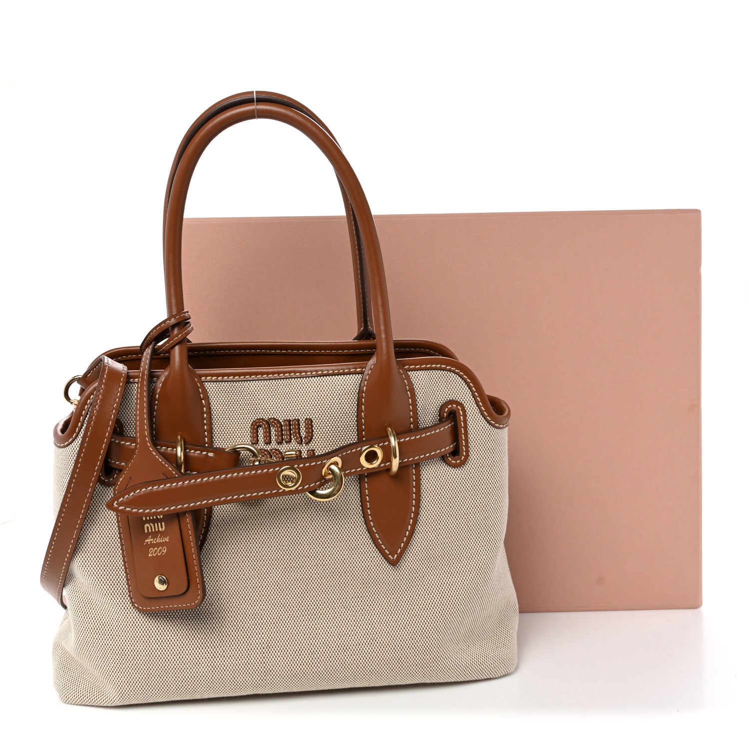 Canvas Calfskin Aventure Bag Beige Brandy