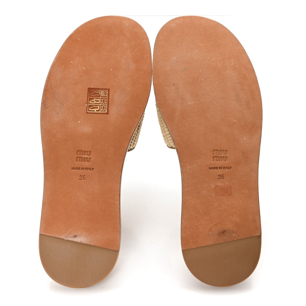 Stuoia Raffia Calfskin Logo Sandals 36 Naturale