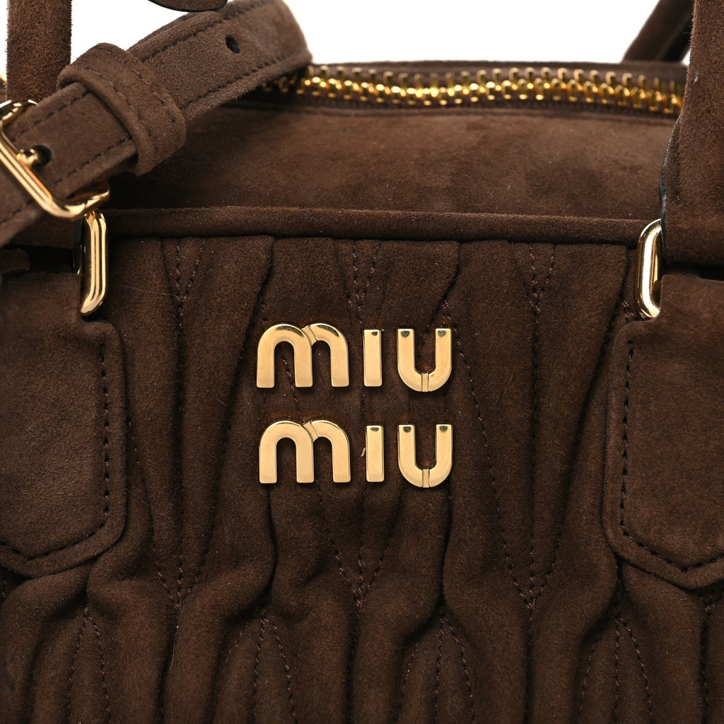 Suede Matelasse Large Arcadie Top Handle Bag Cocoa Brown