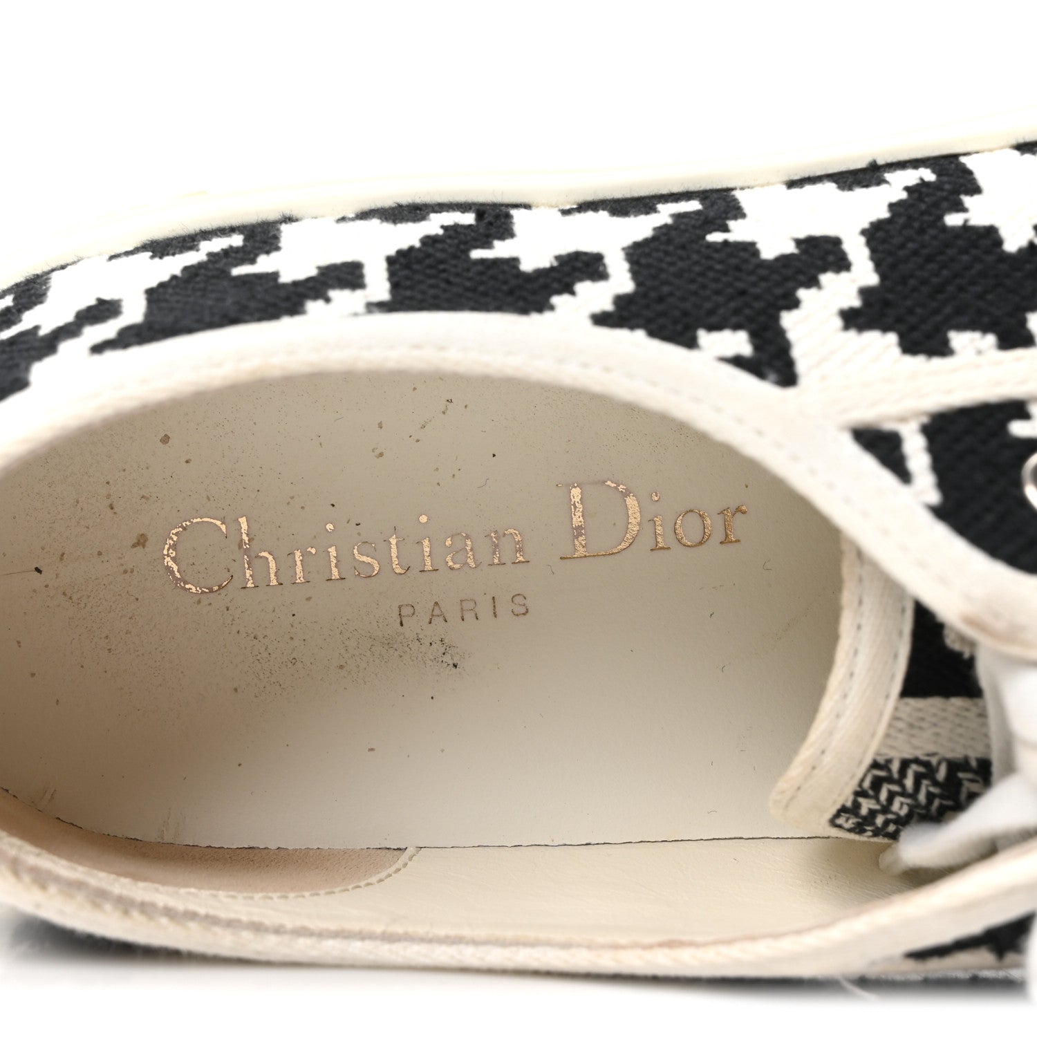 Canvas Macro Houndstooth Embroidered Womens Walk'N'Dior Low Top Sneakers 39 White Black