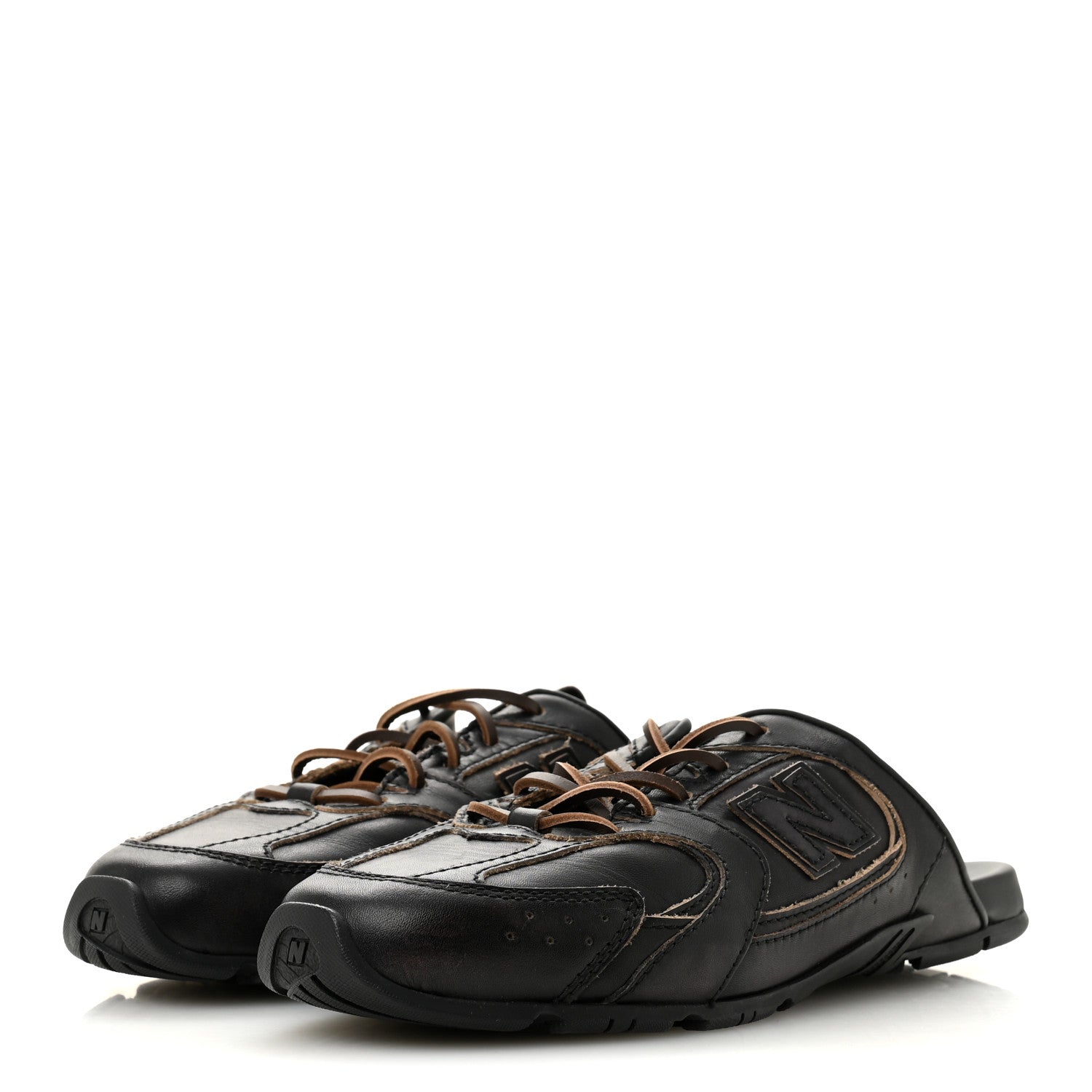 X NEW BALANCE Bleached Calfskin 530 SL Slip-On Sneakers Mules 36.5 Black