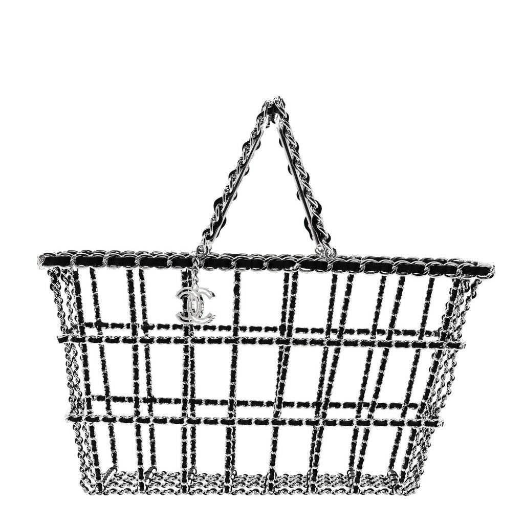 Brass Calfskin Medium Grocery By Chanel Shopping Basket Silver