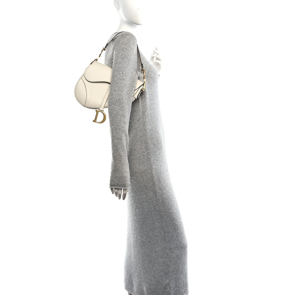 Grained Calfskin Saddle Bag White