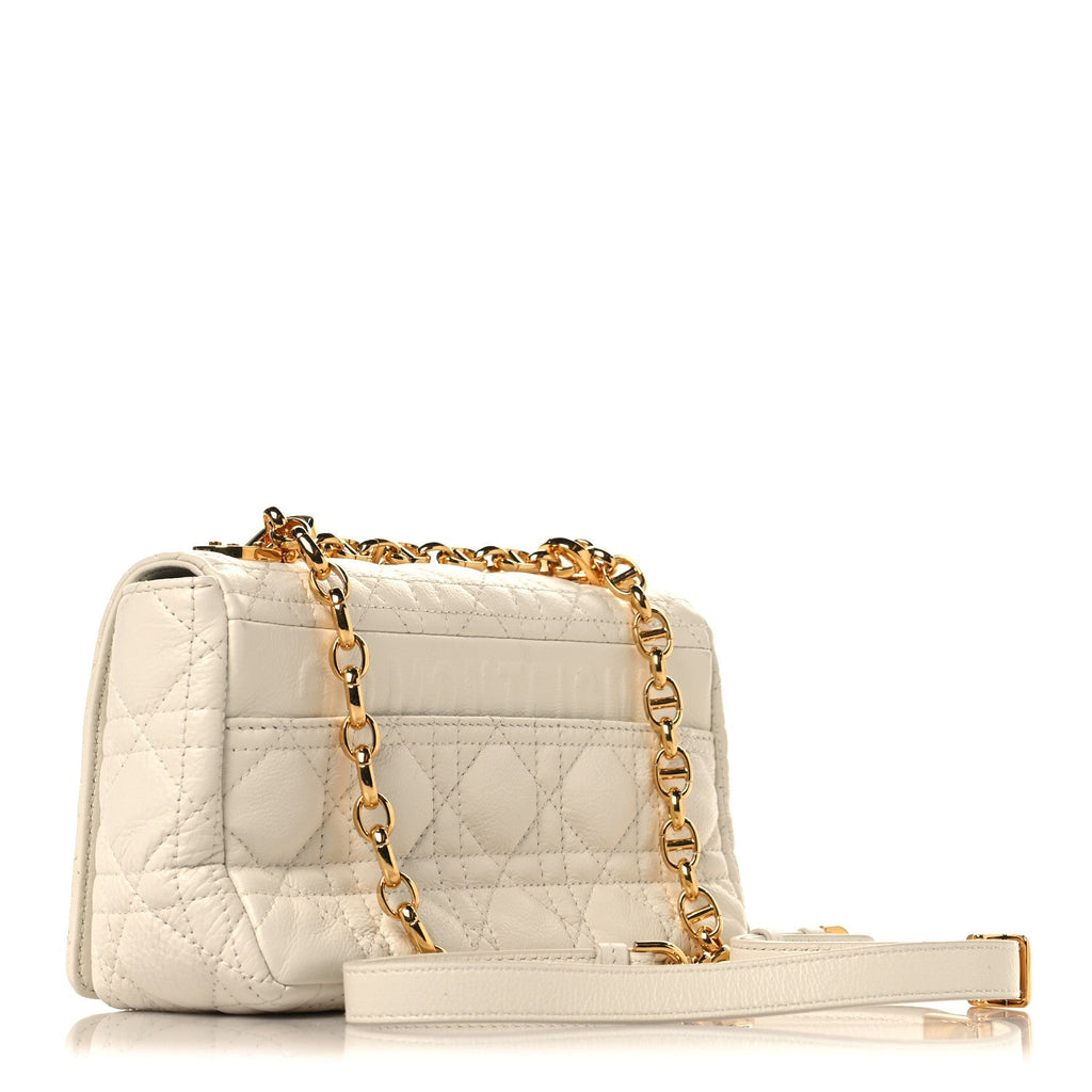 Grained Calfskin Cannage Small Caro Bag White