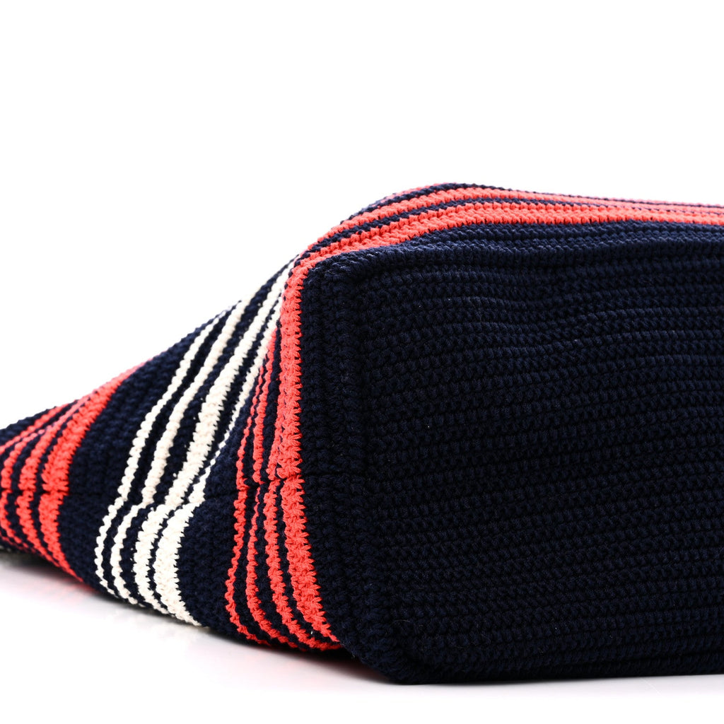 Fabric Crochet Striped Tote Bag Blue Red White
