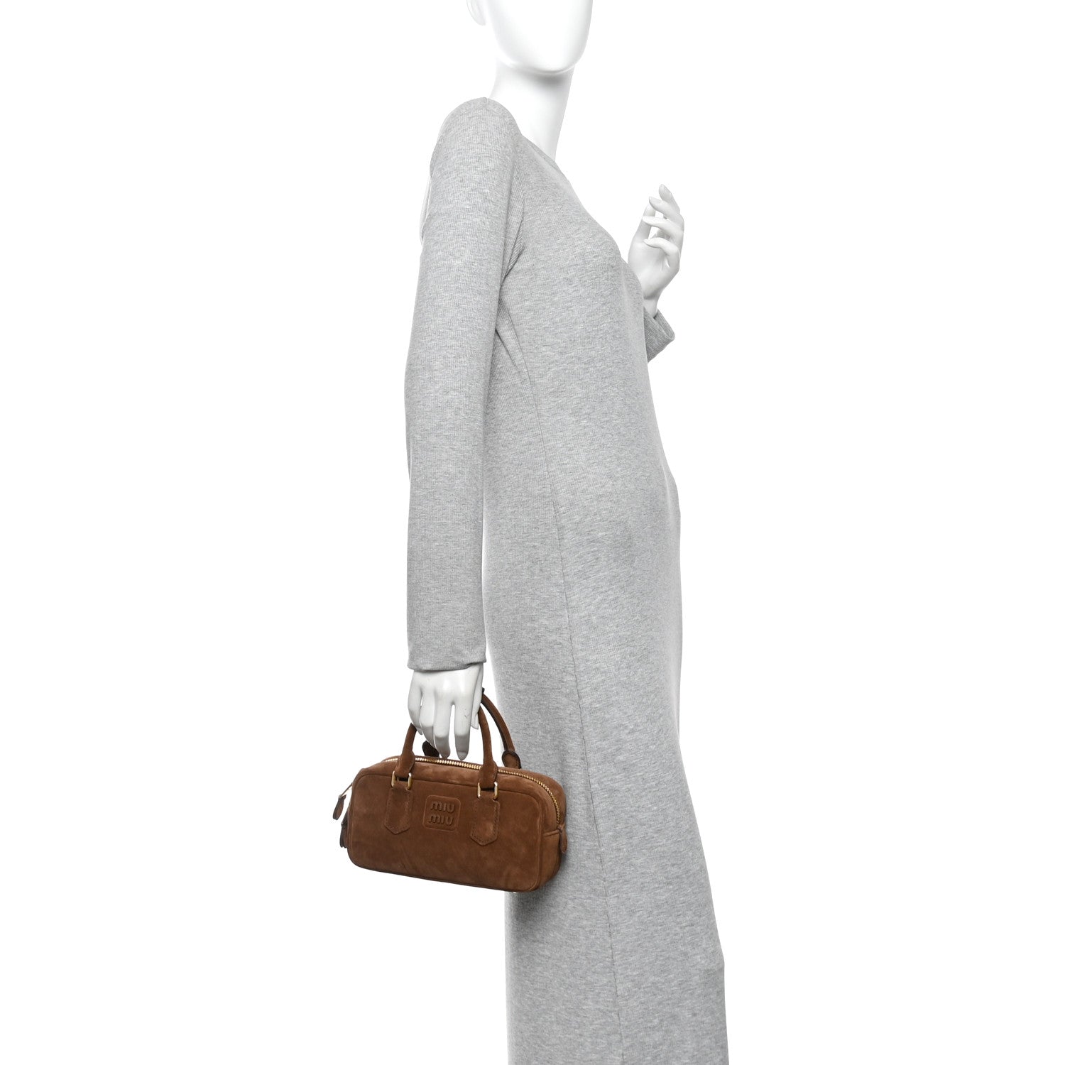 Suede Padded Regular Arcadie Top Handle Bag Cacao
