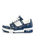 Calfskin Embossed Monogram Denim Womens LV Trainer Sneakers 35.5 Blue