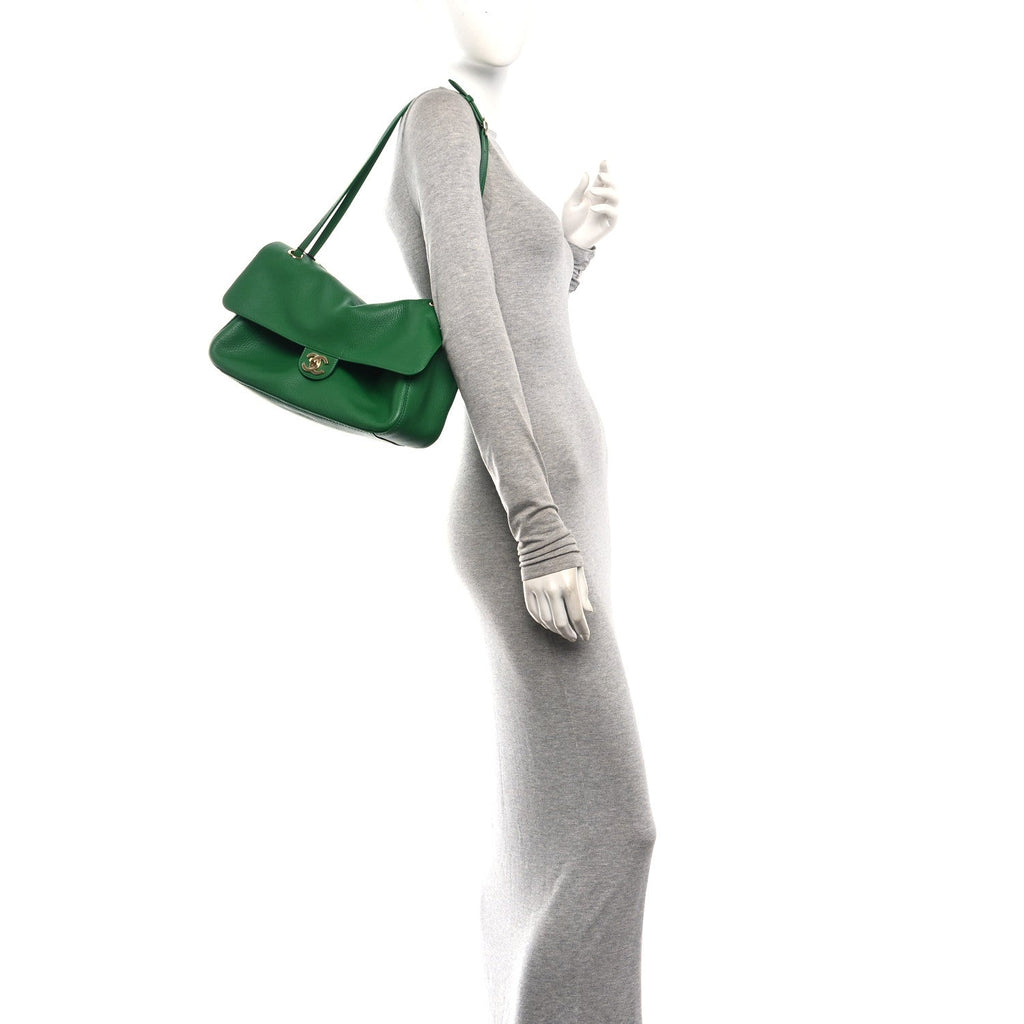 Grained Calfskin Small Souplissimo Maxi Flap Green
