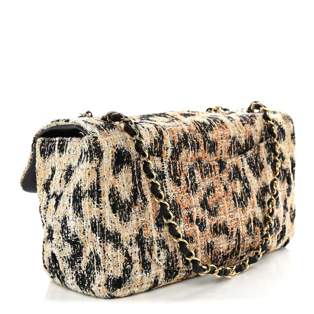 Tweed Mixed Fibers Leopard Print Small Souplissimo Maxi Flap Brown Black White