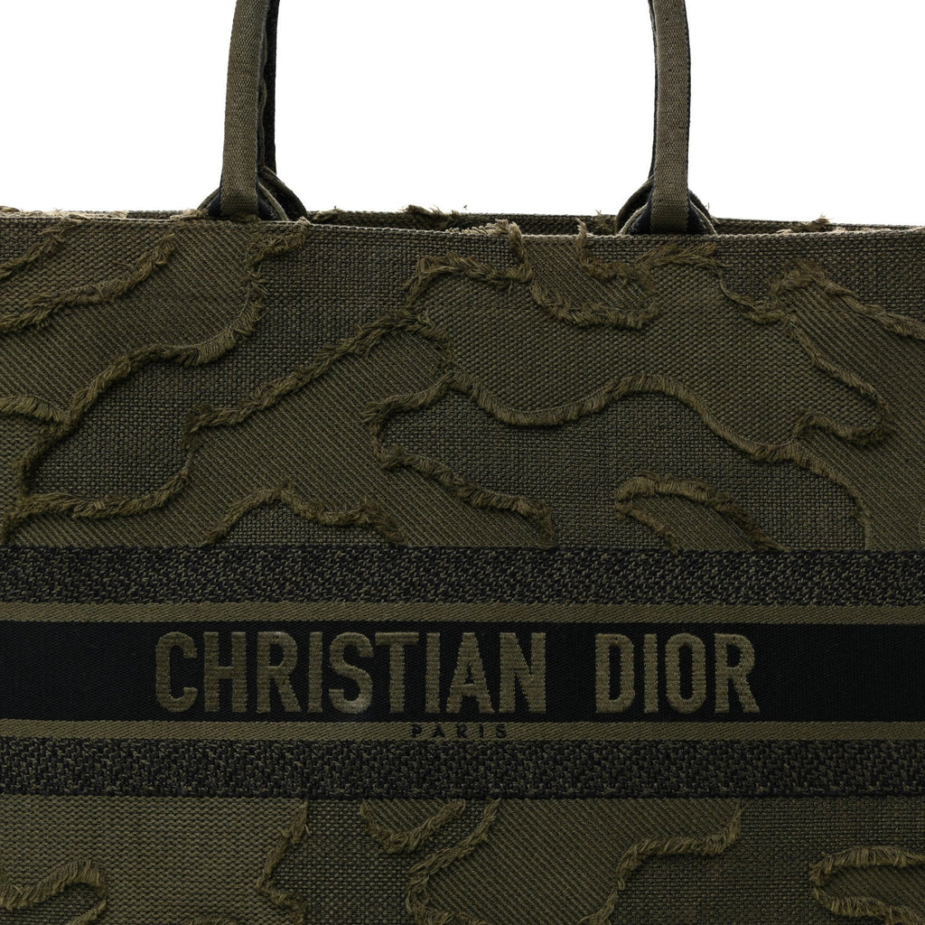 Canvas Embroidered Camouflage Large Book Tote Green