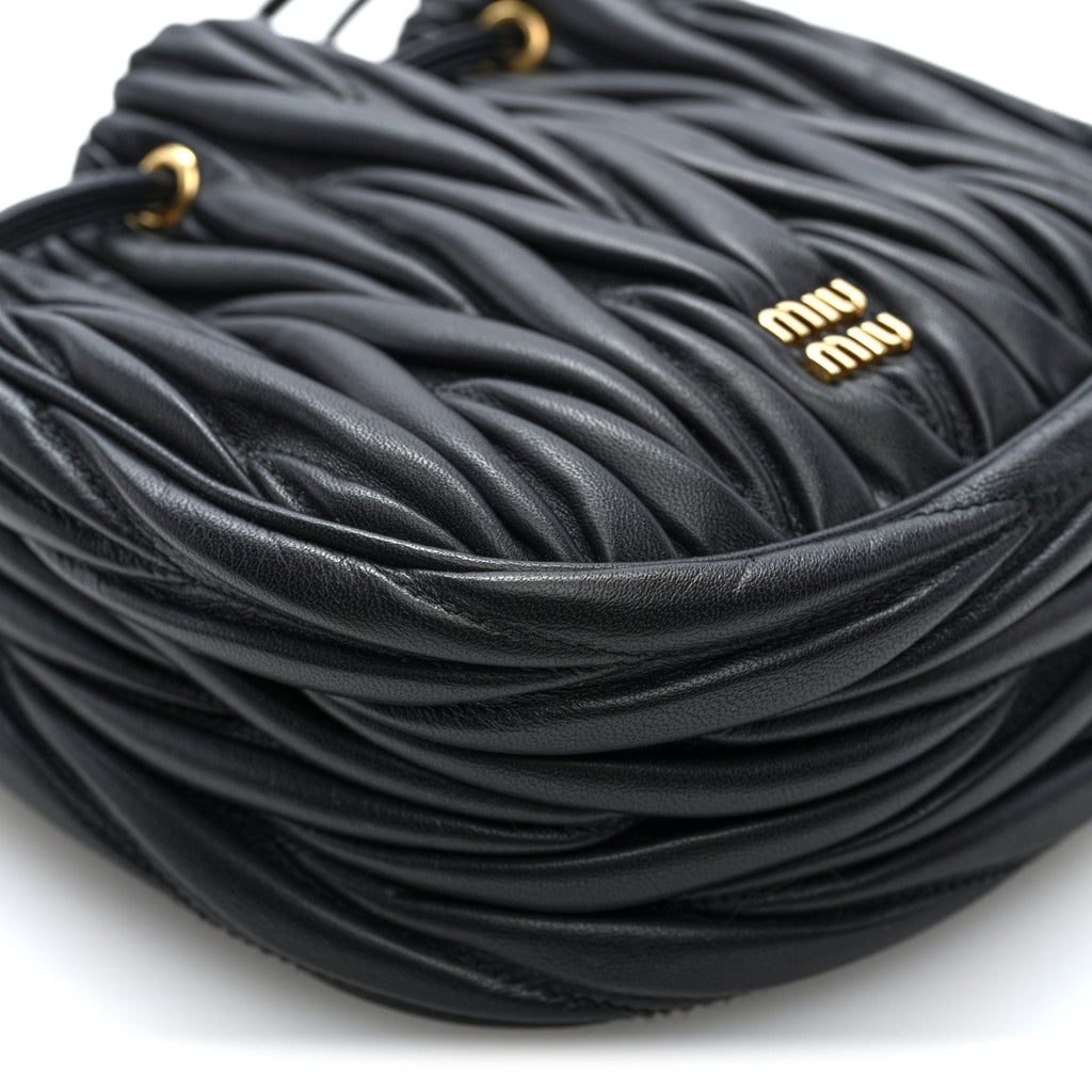 Nappa Matelasse Mini Drawstring Bucket Bag Black
