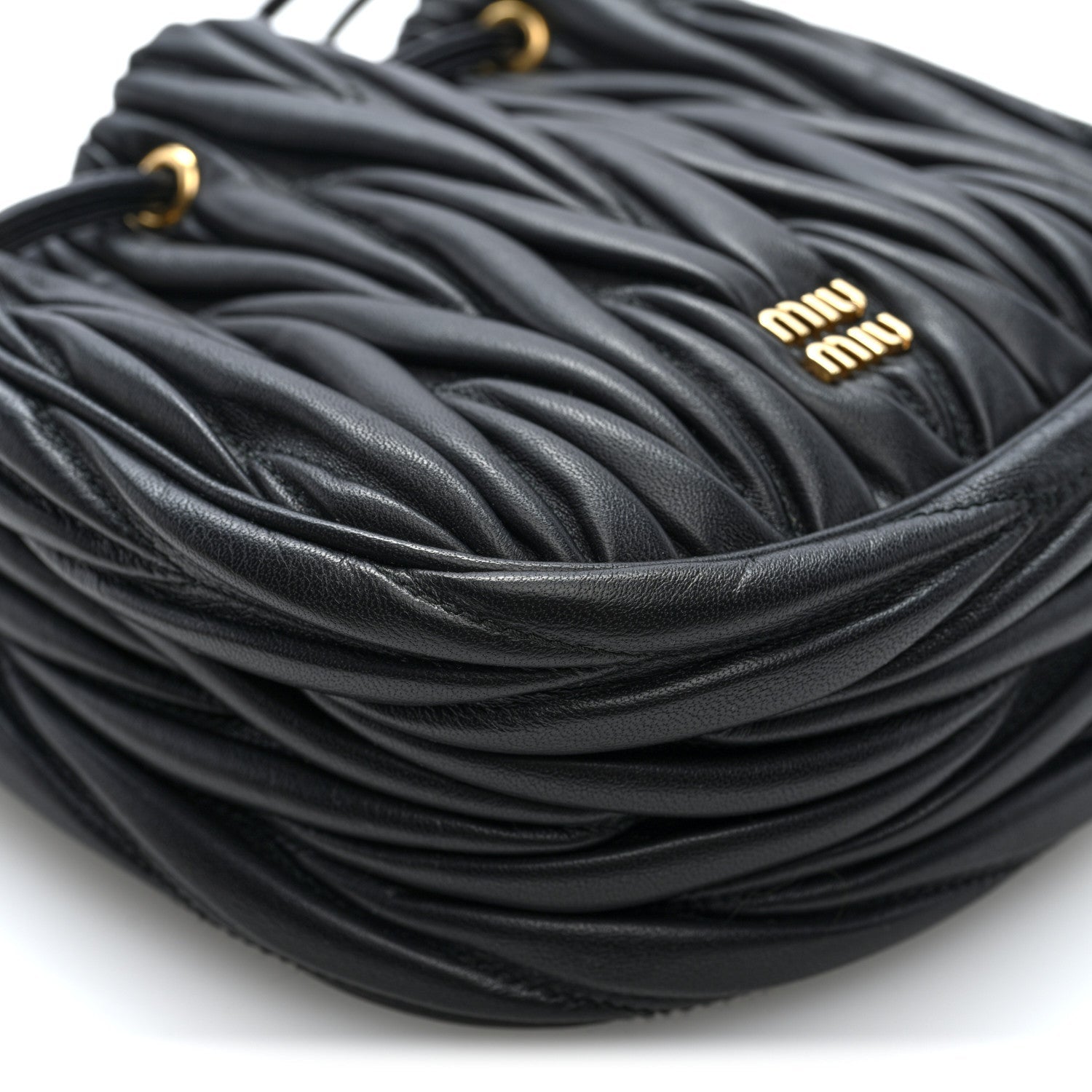 Nappa Matelasse Mini Drawstring Bucket Bag Black