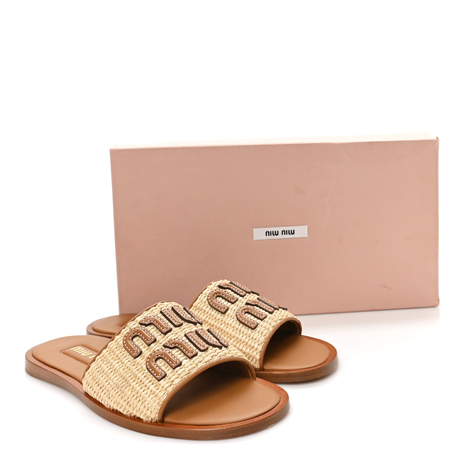 Stuoia Raffia Calfskin Logo Sandals 36 Naturale