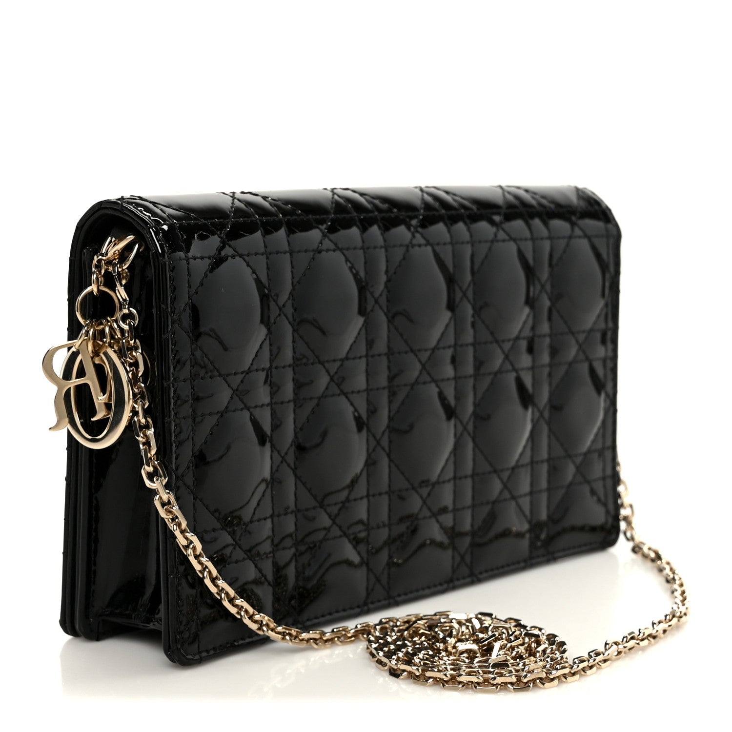 Patent Cannage Lady Dior Convertible Clutch Black