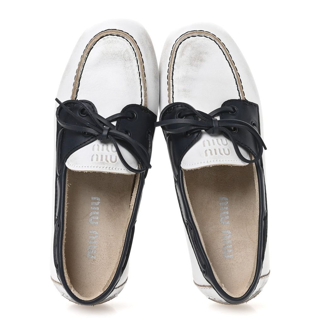 Vitello Deco Boat Loafers 37 White Black