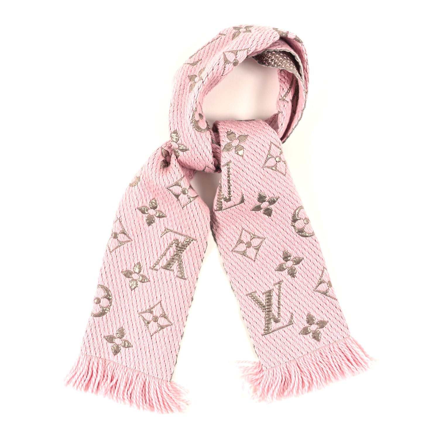 Wool Silk Logomania Shine Scarf Pink