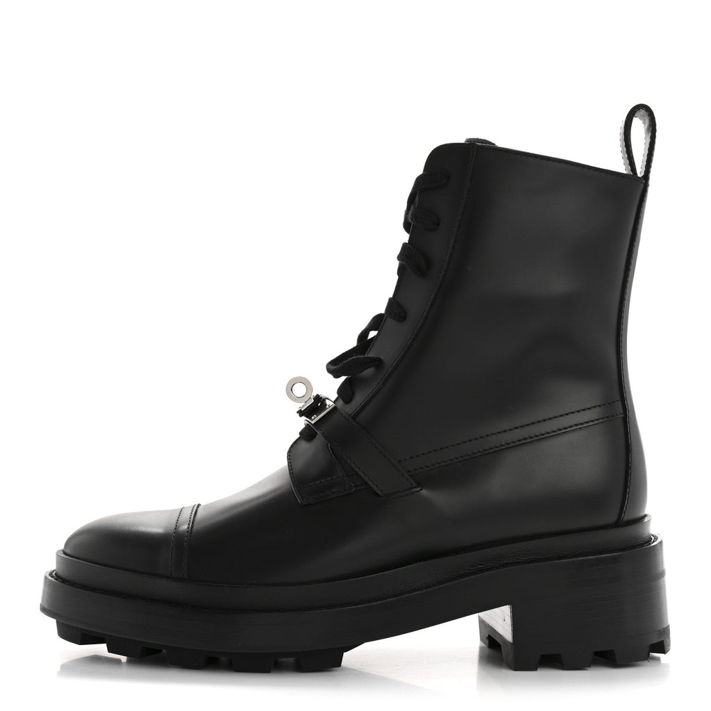 Glossed Calfskin Funk Ankle Boots 36 Black
