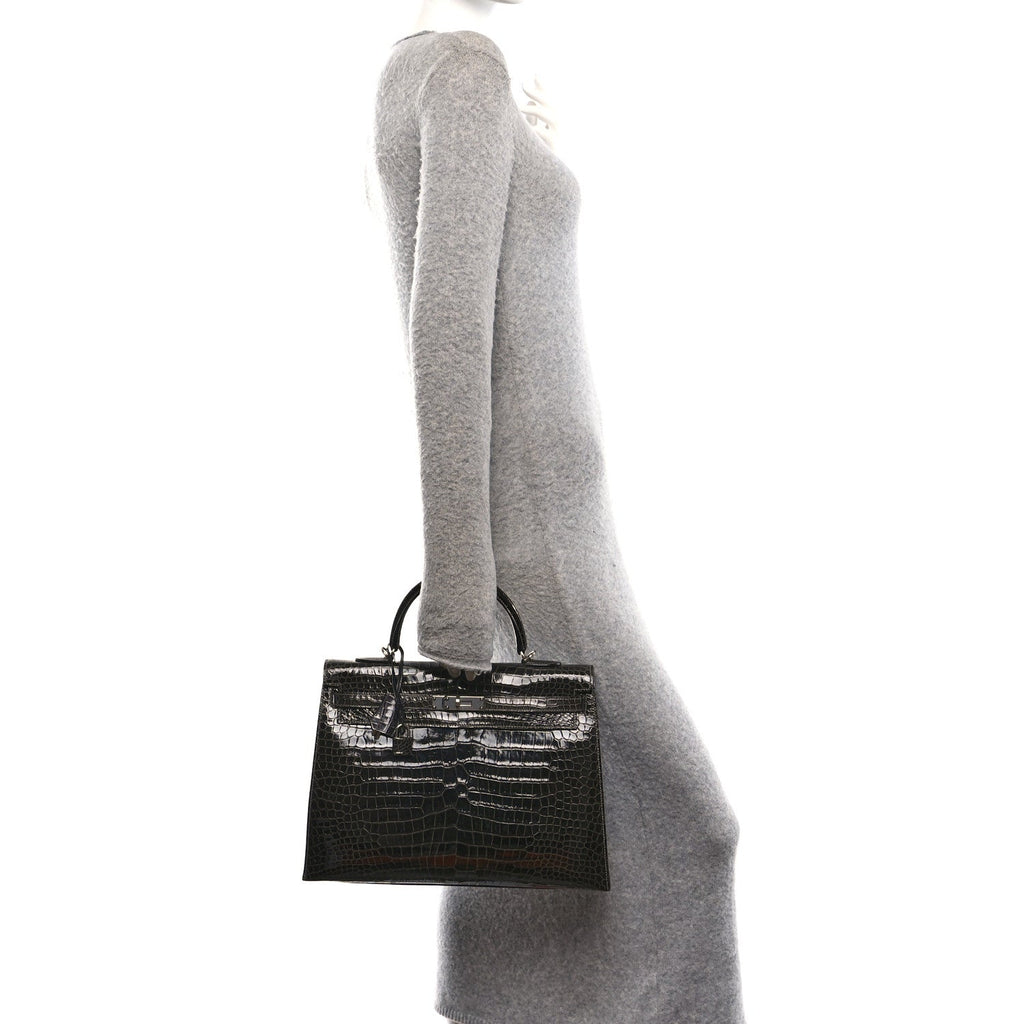 Shiny Porosus Crocodile Kelly Sellier 35 Graphite