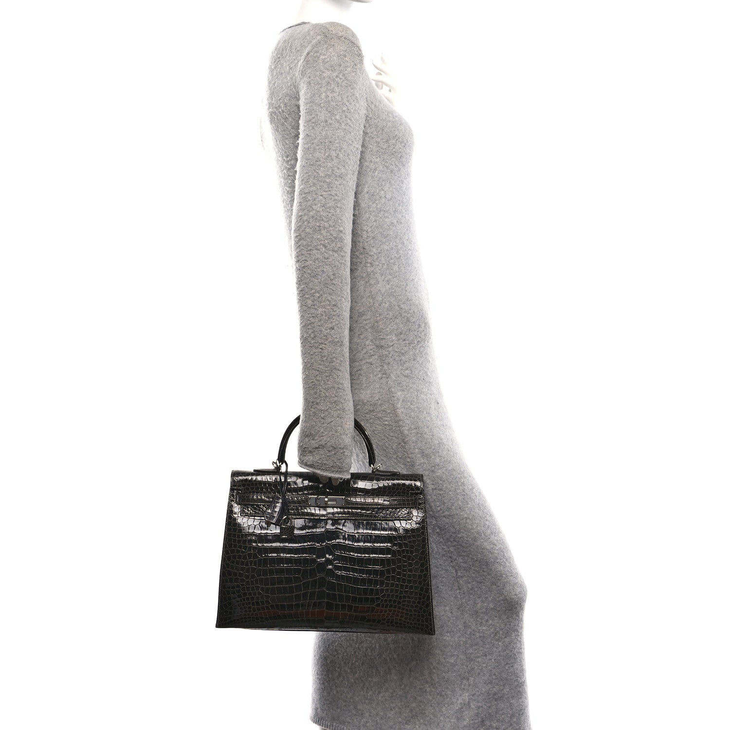 Shiny Porosus Crocodile Kelly Sellier 35 Graphite