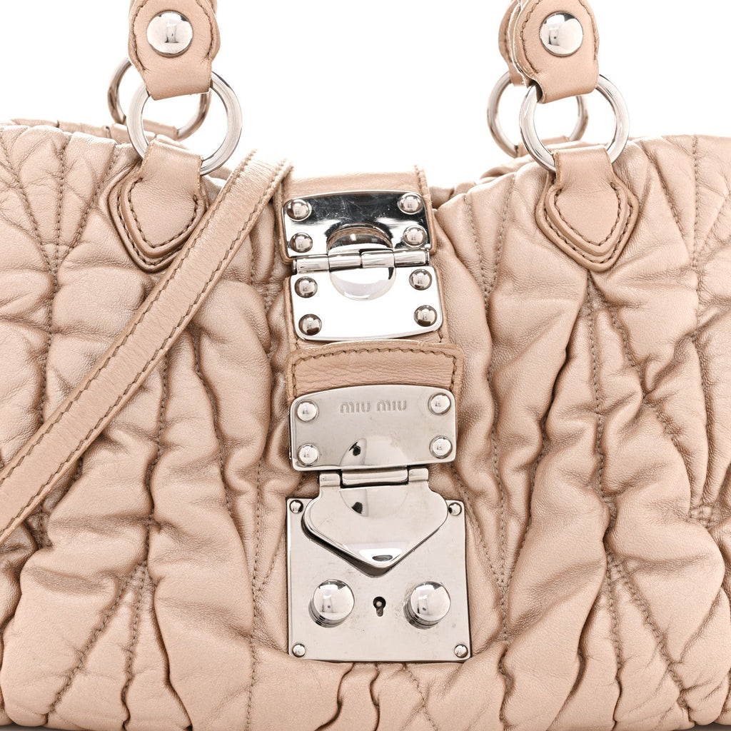 Metallic Nappa Matelasse Top Handle Satchel Cammeo