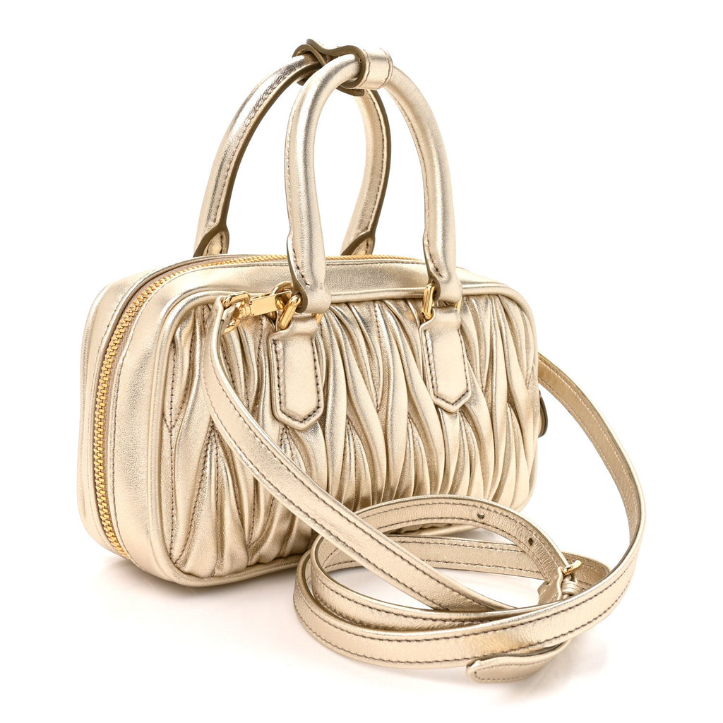 Metallic Nappa Matelasse Mini Arcadie Top Handle Bag Pirite