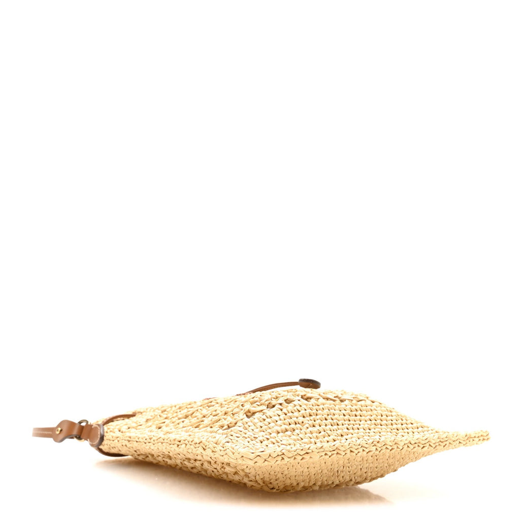 Raffia Crochet Drawstring Pouch Naturale Cognac