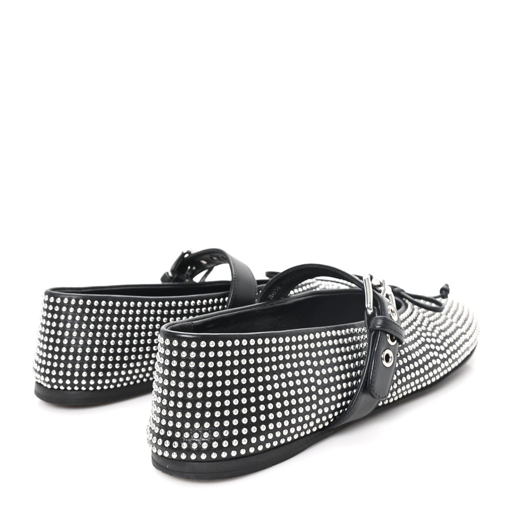 Calfskin Studded Mary Jane Ballerina Flats 36.5 Black