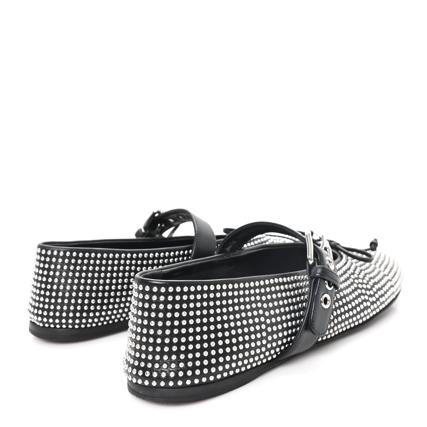 Calfskin Studded Mary Jane Ballerina Flats 36.5 Black